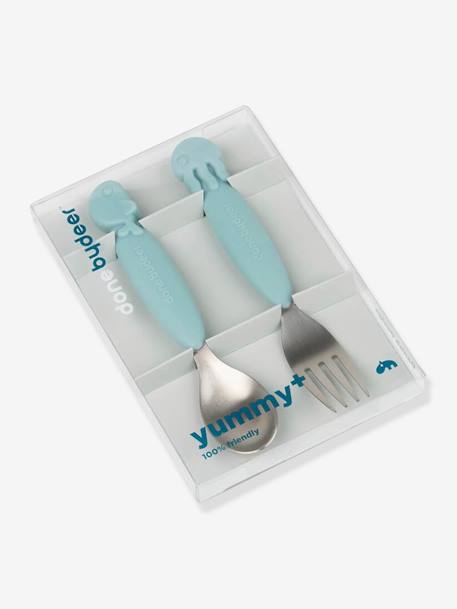 YummyPlus Sea Friends 2-Piece Cutlery Set, by DONE BY DEER BLUE LIGHT SOLID+PINK LIGHT SOLID 