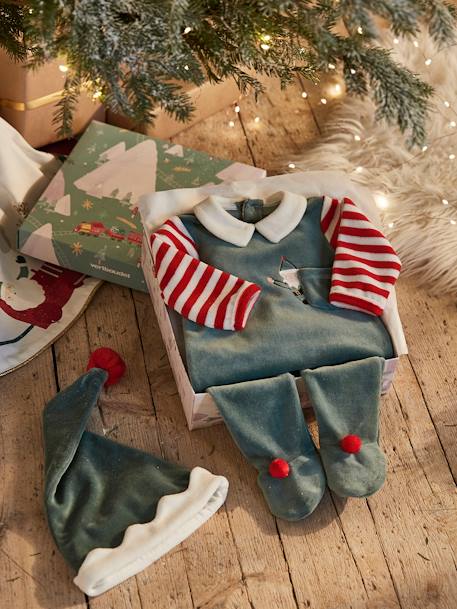 Unisex Christmas Set, Sleepsuit + Beanie, for Babies Green 