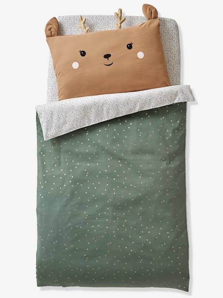 Deer Pillowcase for Babies, Green Forest Dark Beige 