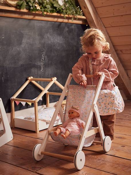 Wooden Pushchair for Dolls - Wood FSC®100% Certified Wood/White 