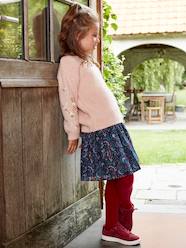 Girls-Floral Print Skirt with Shimmery Yarn Details for Girls