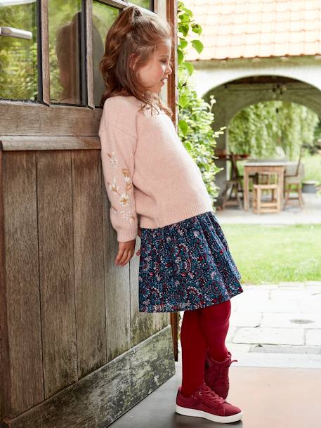 Floral Print Skirt with Shimmery Yarn Details for Girls Dark Blue/Print 