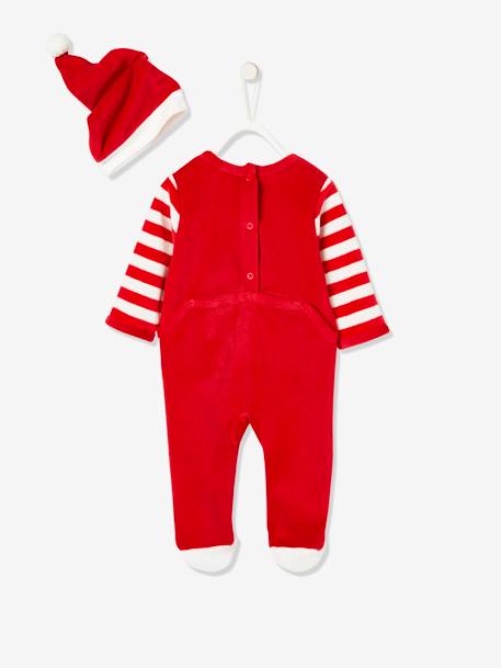 Christmas Gift Set for Babies: Velour Sleepsuit + Beanie Dark Red 