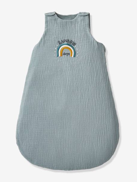 Summer Special Baby Sleep Bag in Organic Cotton* Gauze, Mini Zoo BLUE MEDIUM SOLID WITH DESIGN 