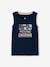 Open Back Sleeveless  Sports Top for Girls BLUE DARK SOLID WITH DESIGN 