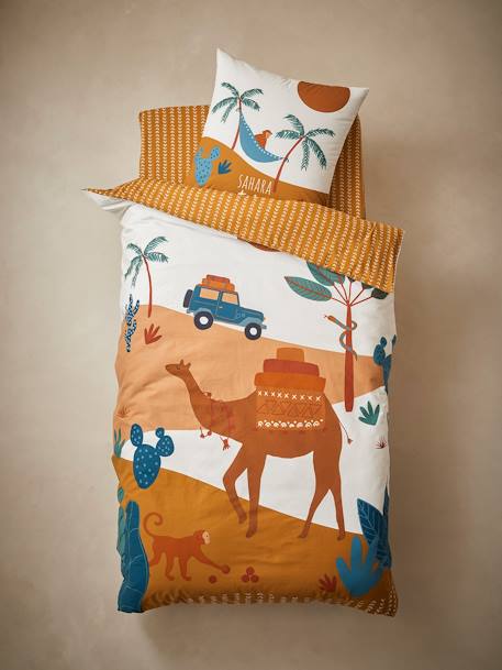 Duvet Cover + Pillowcase Set for Children, Wild Sahara BROWN MEDIUM SOLID WITH DESIGN 