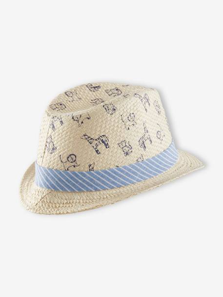 Straw-Like Borsalino for Boys BEIGE LIGHT ALL OVER PRINTED 