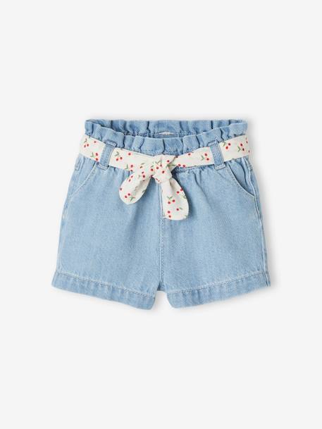 Paperbag Shorts with Belt for Babies BLUE LIGHT WASCHED 