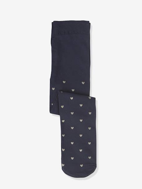 Tights with Small Golden Hearts for Girls Dark Blue/Print 
