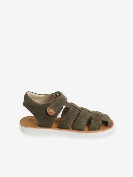 Leather Sandals with Touch Fastening Strap, for Baby Boys camel+GREEN DARK SOLID 