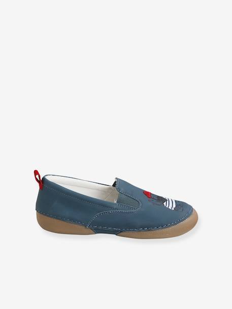 Elasticated Leather Slip-Ons for Boys BLUE MEDIUM SOLID WITH DESIGN 