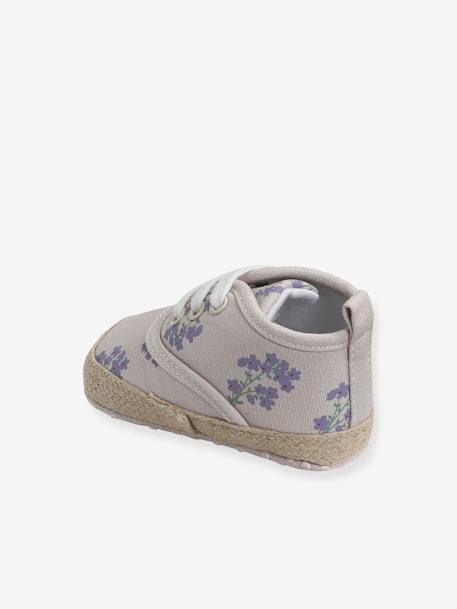 Soft Pram Shoes with Laces for Baby Girls PURPLE LIGHT ALL OVER PRINTED 