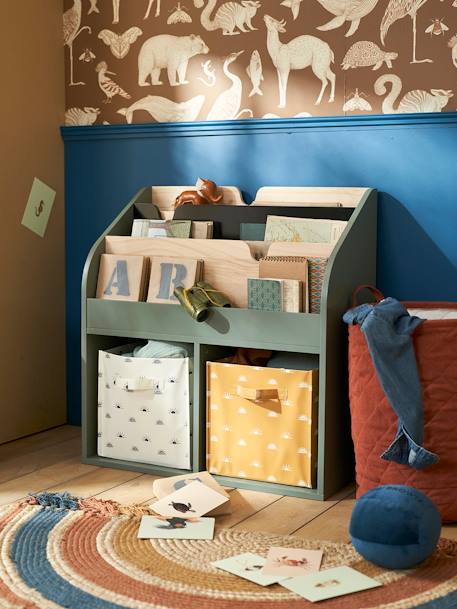 Storage Unit with 2 Cubbyholes + Bookcase, School GREEN DARK SOLID+White 