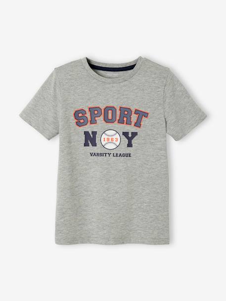 T-Shirt with Sports Motifs for Boys GREY MEDIUM MIXED COLOR+marl grey+royal blue 