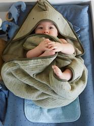 Bedding & Decor-Bath Cape in Cotton Gauze + Bath Mitt for Babies, Little Dino Theme