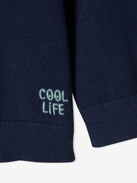 V-Neck Cardigan, 'cool life' Embroidery, for Boys BLUE DARK SOLID+GREY MEDIUM SOLID 