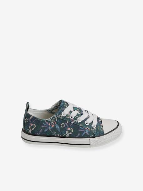 Trainers in Fancy Fabric, for Girls GREEN DARK ALL OVER PRINTED+PINK MEDIUM SOLID+printed white 