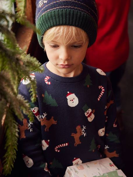 Christmas Special Jacquard Knit Jumper with Fun Motifs for Boys Blue/Print 