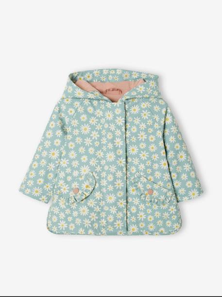 Hooded Raincoat for Baby Girls GREEN MEDIUM ALL OVER PRINTED 