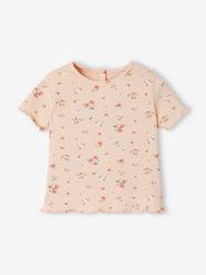 Baby-T-shirts & Roll Neck T-Shirts-Floral T-Shirt in Rib Knit for Babies