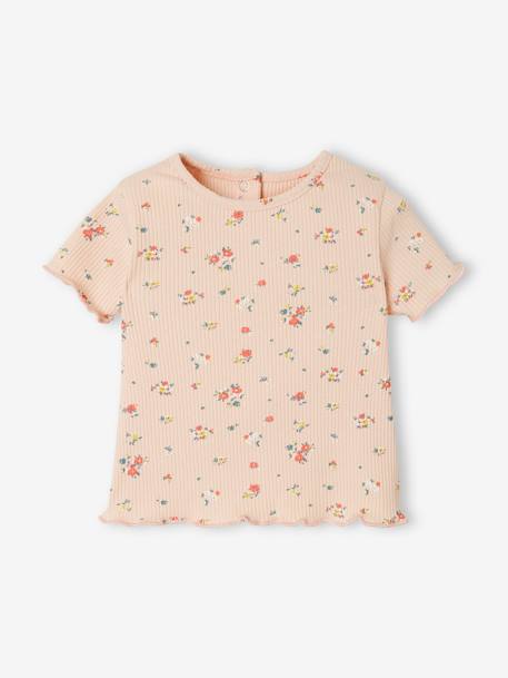 Floral T-Shirt in Rib Knit for Babies PINK LIGHT ALL OVER PRINTED 