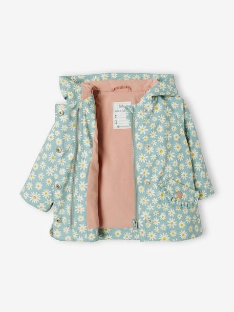 Hooded Raincoat for Baby Girls GREEN MEDIUM ALL OVER PRINTED 