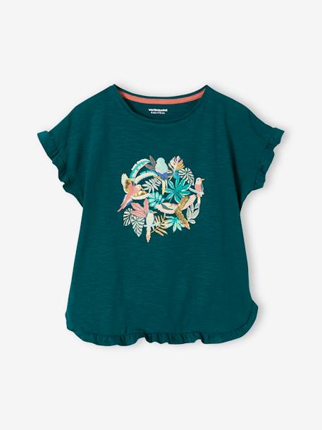 T-Shirt with Ruffle & Sequins for Girls aqua green+GREEN DARK SOLID WITH DESIGN+old rose+pale pink 