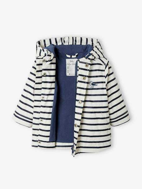 Navy Raincoat with Hood & Lining for Babies WHITE LIGHT STRIPED 