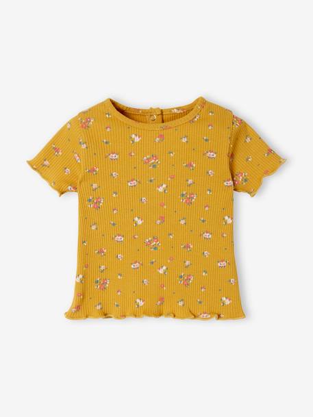 Floral T-Shirt in Rib Knit for Babies PINK LIGHT ALL OVER PRINTED+YELLOW MEDIUM ALL OVER PRINTED 