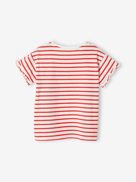 Striped T-Shirt, Sequinned Heart, for Girls WHITE MEDIUM STRIPED 