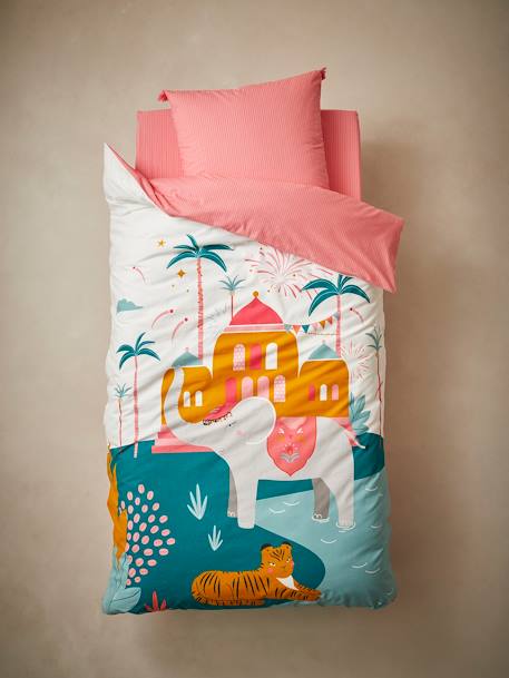 Duvet Cover + Pillowcase Set for Children, Eden India WHITE LIGHT SOLID WITH DESIGN 