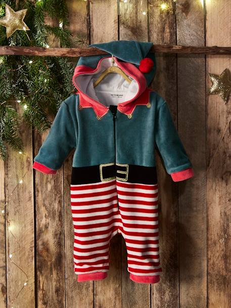 Velour 'Father Christmas' Jumpsuit, Unisex, for Babies Dark Red 