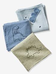 Nursery-Changing Mattresses & Nappy Accessories-Nappies-Set of 3 Cotton Gauze Muslin Squares, Little Dino