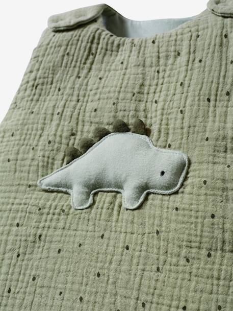 Sleeveless Baby Sleep Bag in Cotton Gauze, Dinosaurus GREEN MEDIUM SOLID WITH DESIG 
