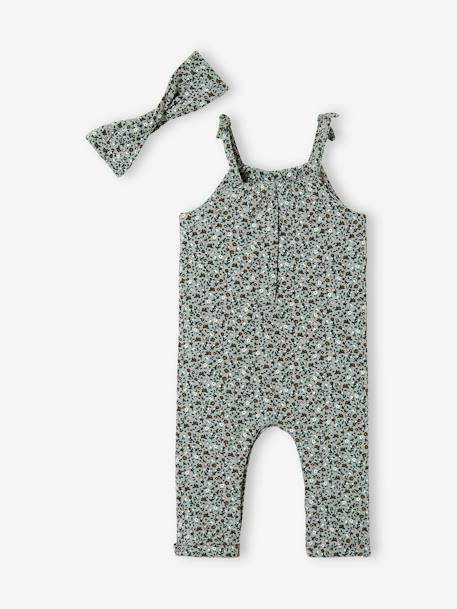 Fleece Jumpsuit & Hairband Set for Baby Girls GREEN MEDIUM ALL OVER PRINTED+night blue+pale pink+White/Print 