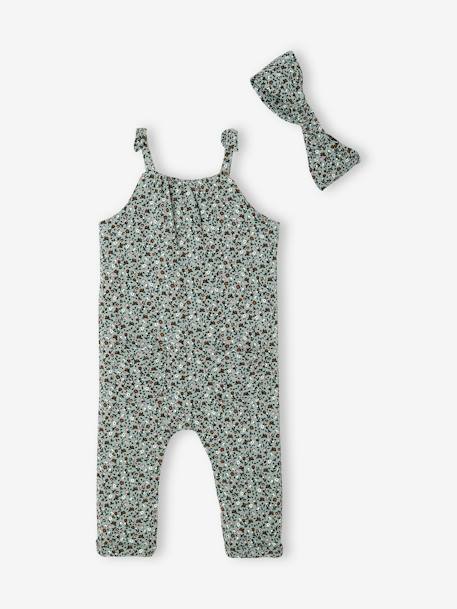 Fleece Jumpsuit & Hairband Set for Baby Girls GREEN MEDIUM ALL OVER PRINTED+night blue+pale pink+White/Print 