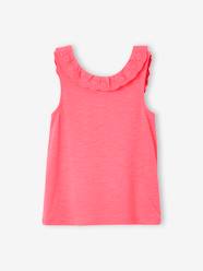 Girls-Tops-Sleeveless Top with Frilly Collar in Broderie Anglaise for Girls