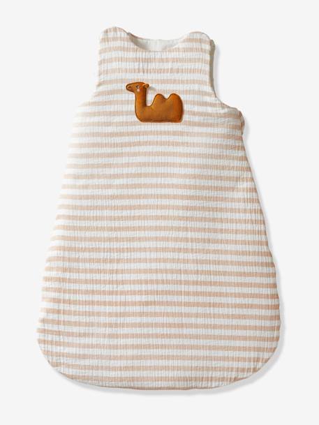 Sleeveless Baby Sleep Bag in Cotton Gauze, Wild Sahara WHITE LIGHT STRIPED 