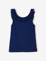 Girls-Tops-T-Shirts-Sleeveless Top with Frilly Collar in Broderie Anglaise for Girls