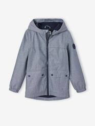 -Water-Repellent Windcheater with Hood, in Chambray, for Boys