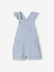 Striped Dungaree Shorts with Frilly Straps for Girls