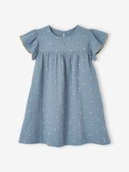 Printed Dress with Butterfly Sleeves, in Cotton Gauze, for Girls