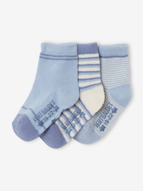 Pack of 3 Pairs of Striped Socks for Baby Boys BLUE MEDIUM TWO COLOR/MULTICOL 