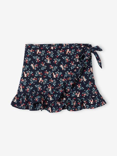Printed Wrapover Skirt with Ruffles, for Girls BLUE DARK ALL OVER PRINTED 