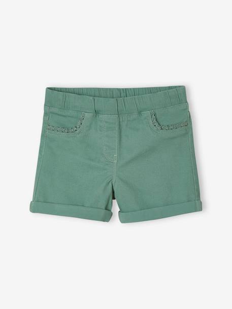 Shorts with Macramé Trim, for Girls GREEN LIGHT SOLID+Red+rosy apricot 