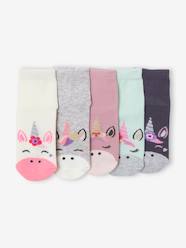 Girls-Pack of 5 Pairs of Unicorn Socks