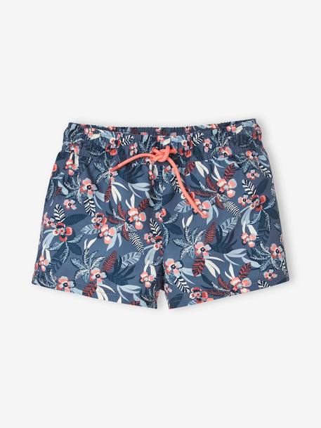 Tropical Swim Shorts, for Girls BLUE MEDIUM ALL OVER PRINTED 