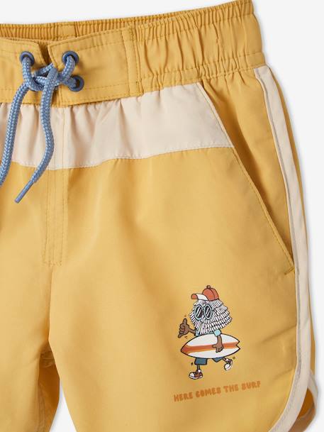 Two-Tone Swim Shorts with Surfing Print for Boys YELLOW LIGHT SOLID 