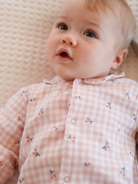 Cotton Flannel Sleepsuit for Babies PINK MEDIUM CHECKS 