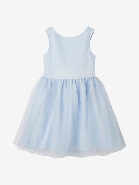Girls' Sateen & Tulle Occasion Dress BLUE LIGHT SOLID+Light Pink+White 